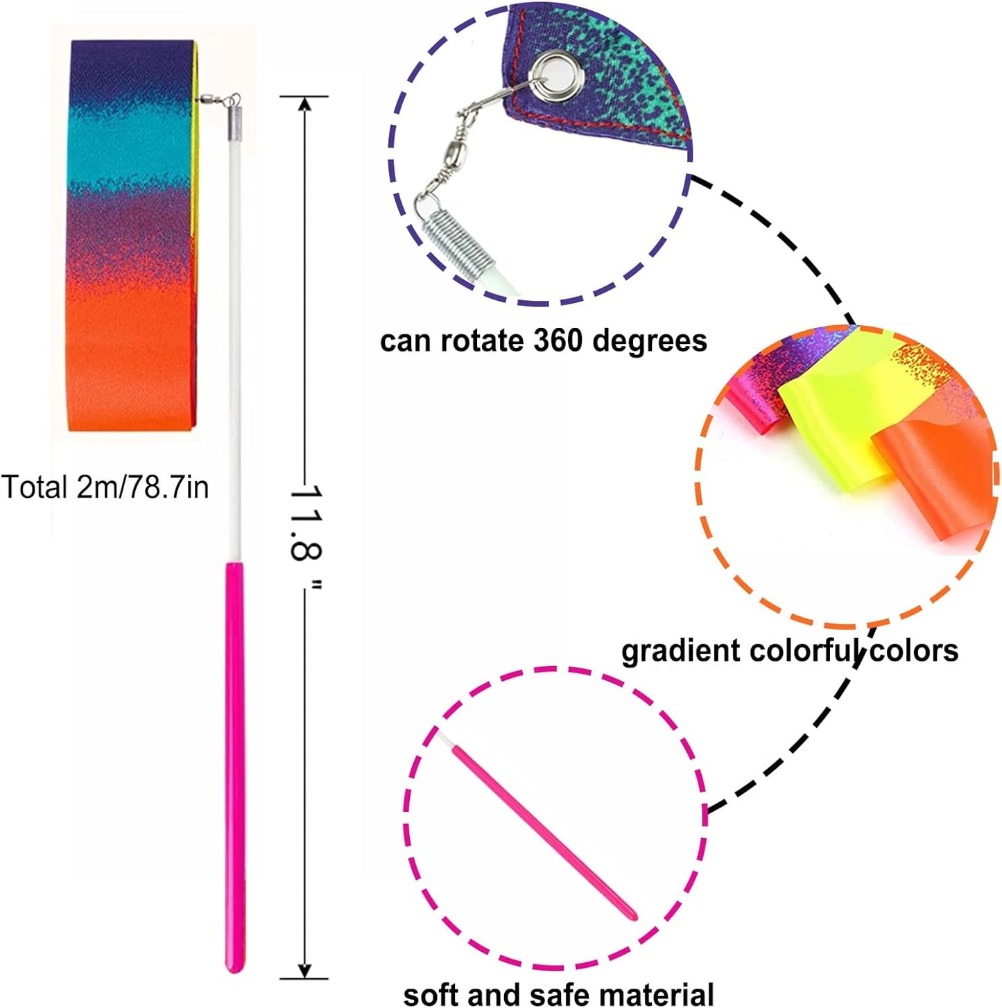 20 Pieces Ribbon Wands for Kids, 2 Meter Ribbon Dancer Wand, Dance Ribbons for Girls Party Favors, Rainbow Dancing Ribbon Decorations, Birthday Party Supplies, Gymnastics Wedding Dance Streamers