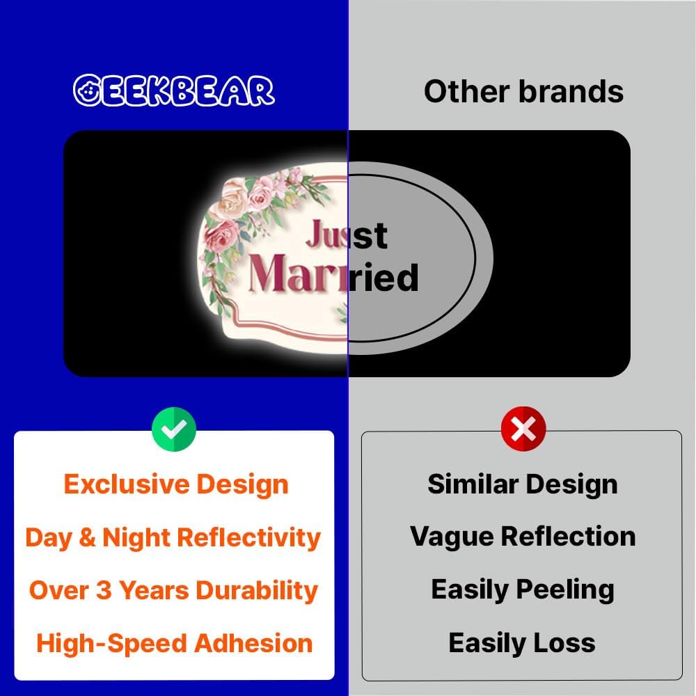 GEEKBEAR Just Got Married Car Magnet (2 Pack) - 13 x 8.7 in (Blue Rose)