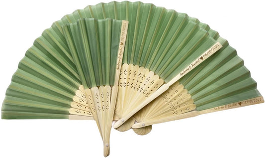 Personalized Wedding Fans Handheld Folding Fans(70Pcs) - Custom Engraved Green Silk Fans for Bridal Shower Favor/Baby Shower Favor, Birthdays Party Gifts/Gifts for Party Guests
