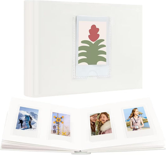 64 Pocket Mini Photo Album with Writing Space,Faux Leather Cover, Compatible with 2x3 Inch Polaroid Pictures and Fujifilm Instax Mini 12 11 9 99 8 7+ 40 Evo Instant Film(White)