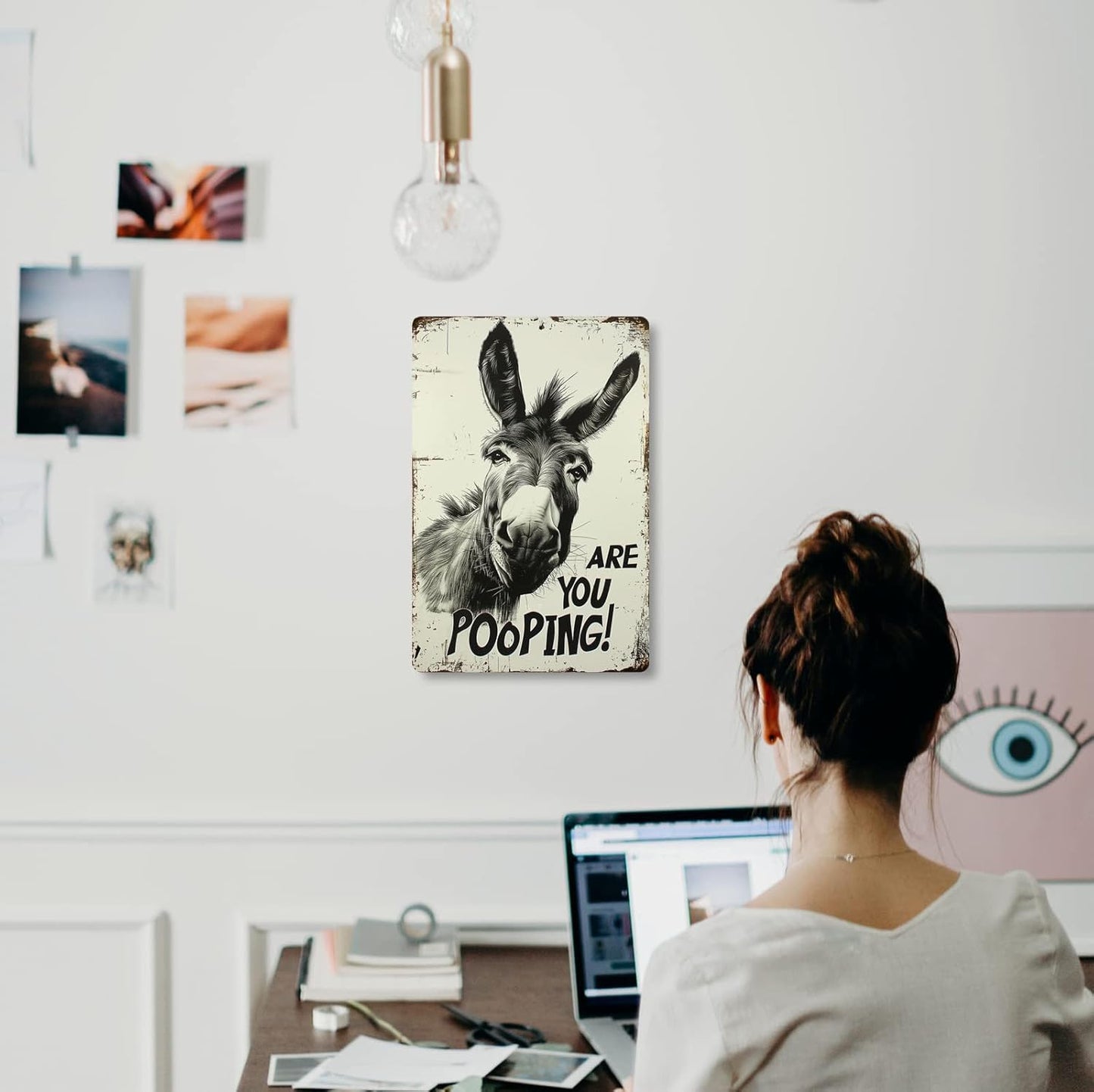 Funny Donkey "Are You Pooping?" Tin Sign - 8x12 Inch Vintage Metal Wall Décor, Humorous Bathroom Sign for Indoor & Outdoor Use, Farmhouse-Style Rustic