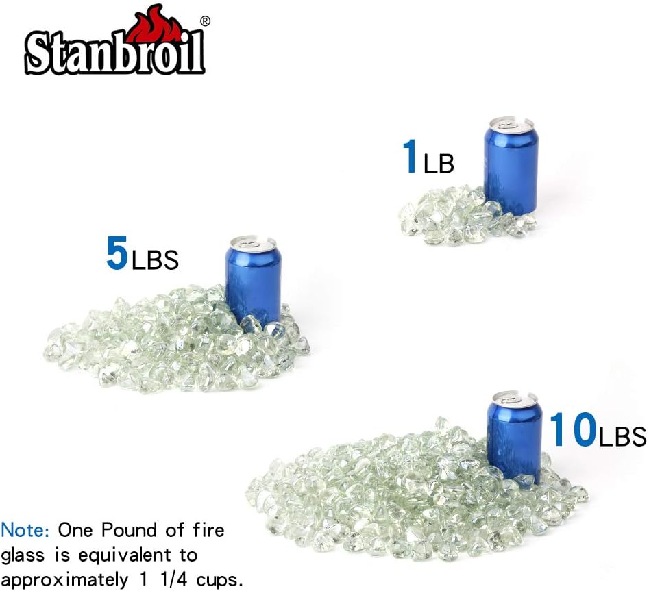Stanbroil 10-Pound Fire Glass Diamonds - 1/2 inch Luster Fire Glass for Fireplace Fire Pit and Landscaping, Crystal Ice Luster