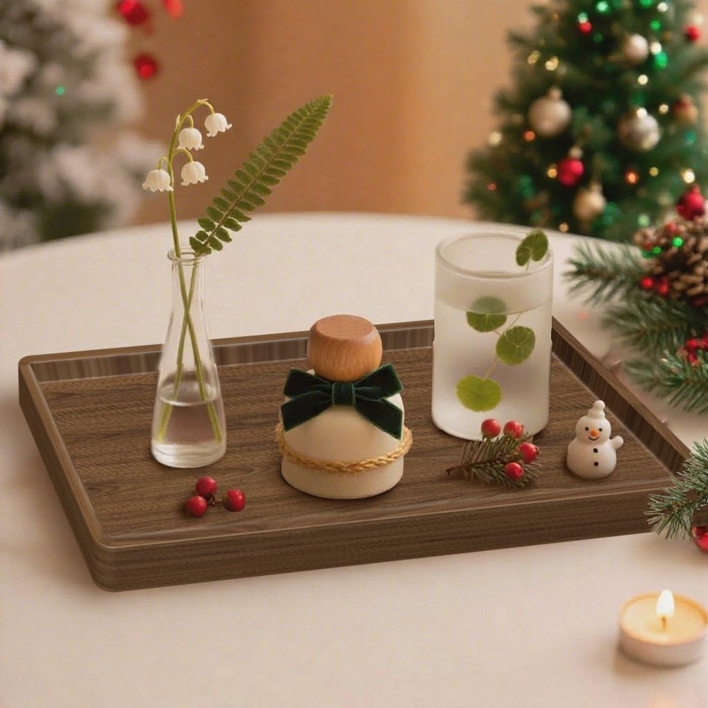 Wood Serving Tray, 16x12in Food Drinks Tray Rustic Rectangular Tray Decorative Serving Platter for Ottoman, Breakfast in Bed, Dinner, Coffee Tablecch