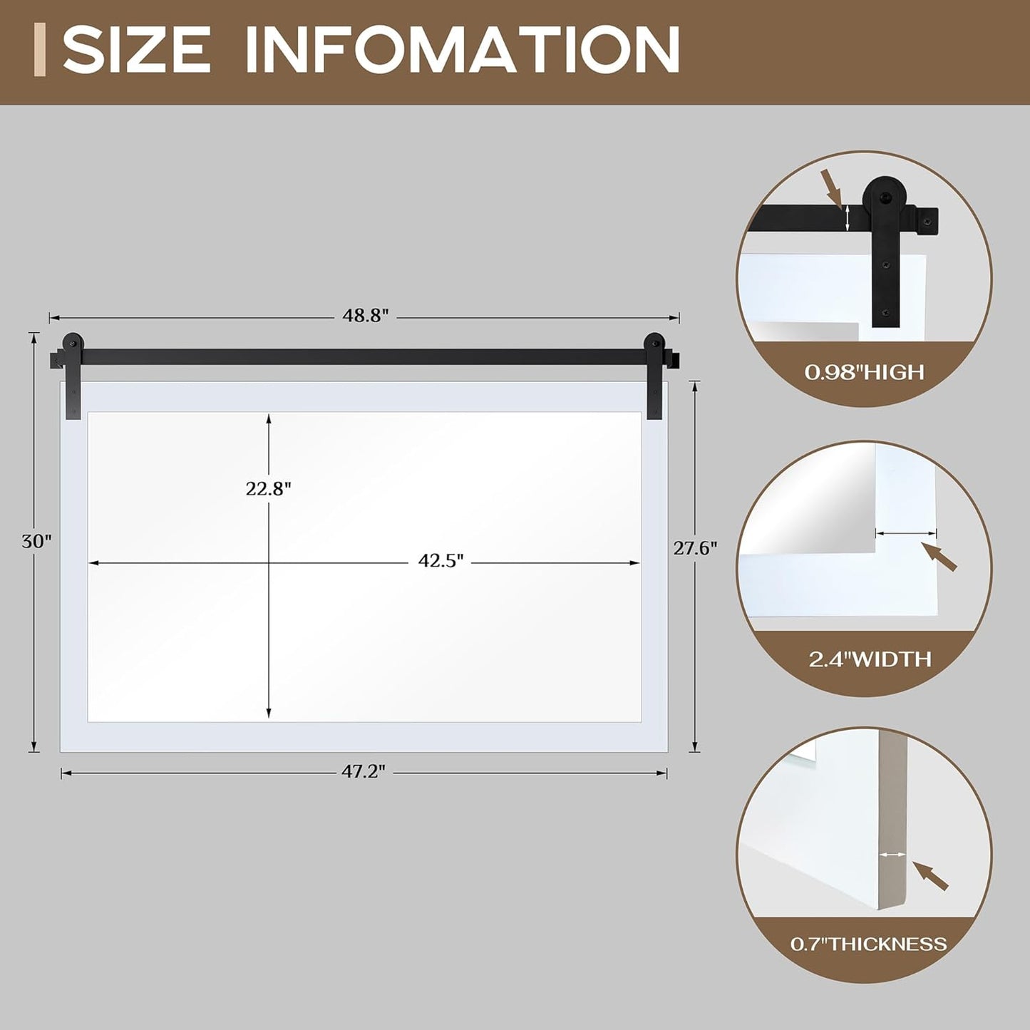 COGOOD Farmhouse Bathroom Mirror - 49 x 30 Large Rectangle Barn Door Mirror for Vanity, Bedroom, Living Room Wall Decor (Pure White)
