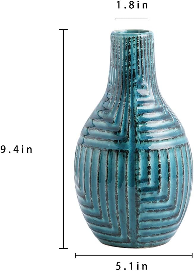 hjn Ceramic Vase - Teal Vase for Home Decor, Modern Decor Accents - Teal, Small - 9.4" H