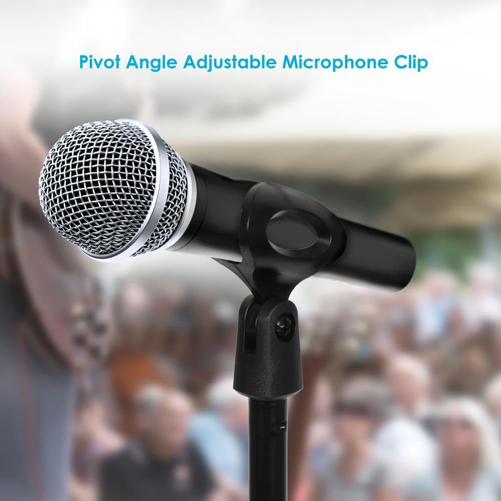 Pyle Adjustable Microphone Stand - Universal Mic Stand with Compact Heavy Base, Floor Standing Design, Height Adjustable, Pivot Angle Clip for Singing & Recording (2.8’ - 5’ ft., 9.8” Base Diameter)