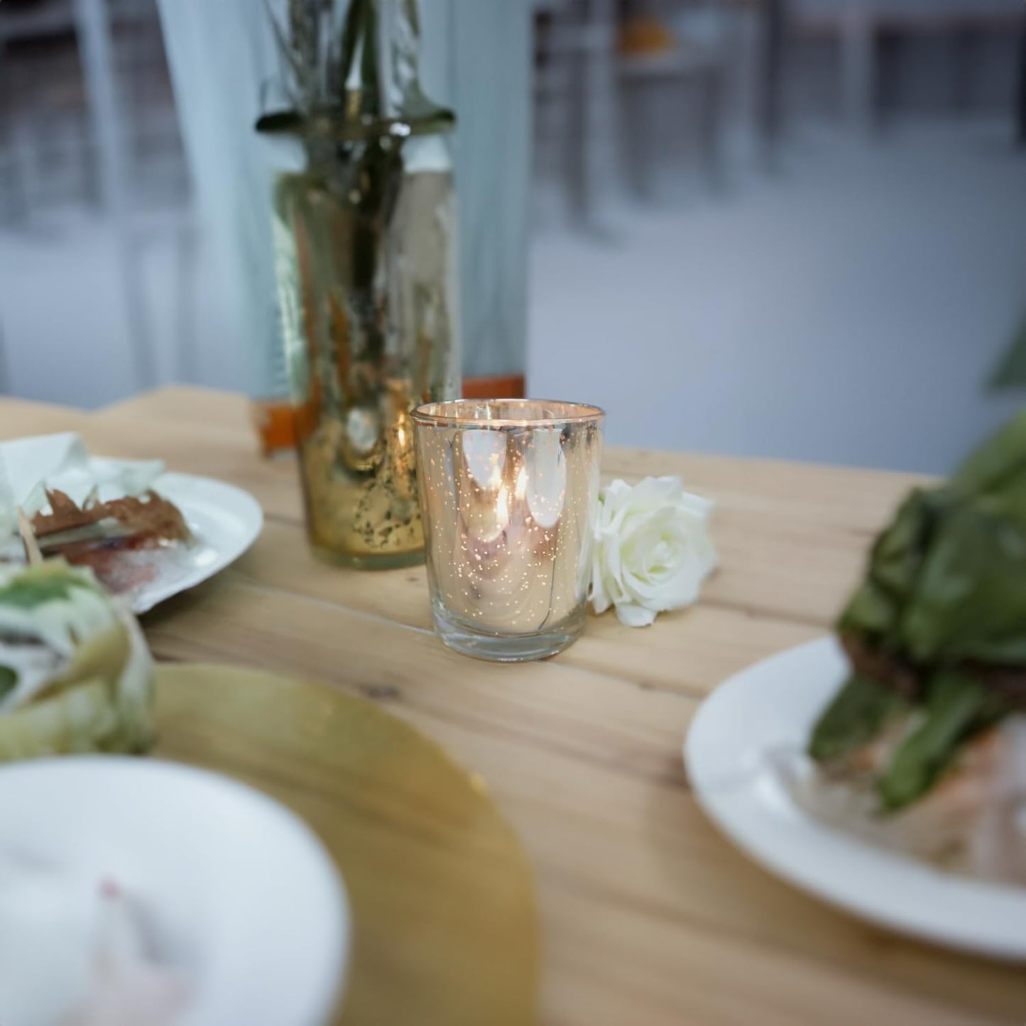 WGV Silver Speckled Tea Light Votive Candle Holder 2.2x2.75, Small Tiny Utility Cylinder Mercury Glass Vase, Home Accent Decor, 1 Pc