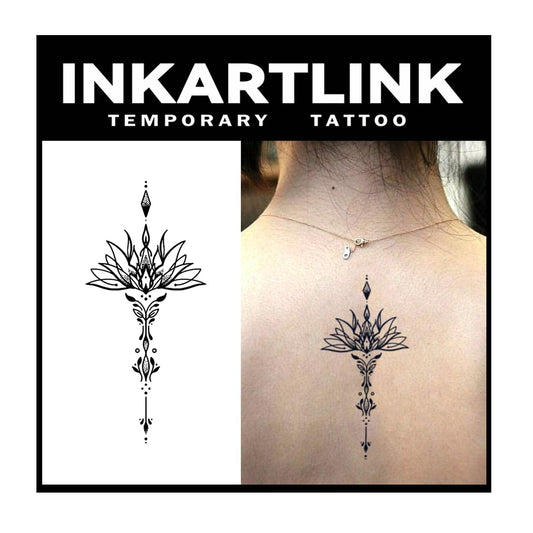 INKARTLINK Tattoo Tech, 2 Sheets Large Semi Permanent Tattoo, Adult Art Design Temporary Tattoos, Lasts 1-2 Weeks, Waterproof, Realistic Look, No Adhesive, No Reflection (Lotus Design)