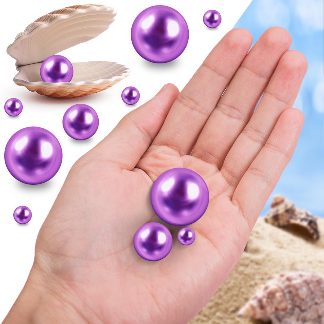 150Pcs Purple Polished No Hole Faux Pearl Beads for Vase Filling Decorations, Plastic Pearls Vase Fillers, Table Scatters, Wedding Centerpiece, Home Decor, 8/14/20 mm