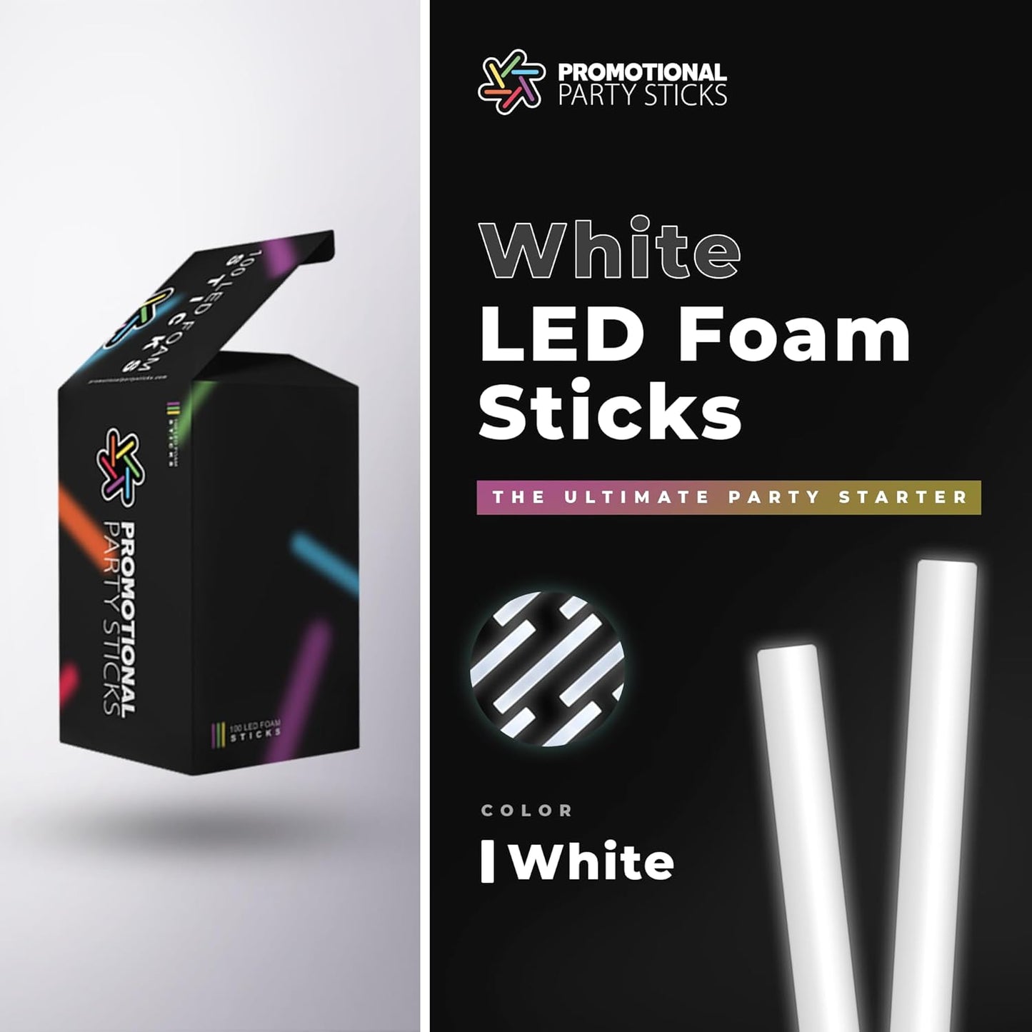 Foam Glow Sticks Bulk - 100 White Foam Light Up Sticks and LED Foam Sticks - 100 Reusable 16" Light Up Foam Sticks White Foam Glow Sticks for Wedding, Parties, and Dancing