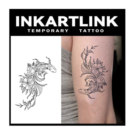 INKARTLINK Tattoo Tech, 2 Sheets Medium Semi Permanent Tattoo, Adult Art Design Temporary Tattoos, Lasts 1-2 Weeks, Waterproof, Realistic Look, No Adhesive, No Reflection (Lucky Fish Design)