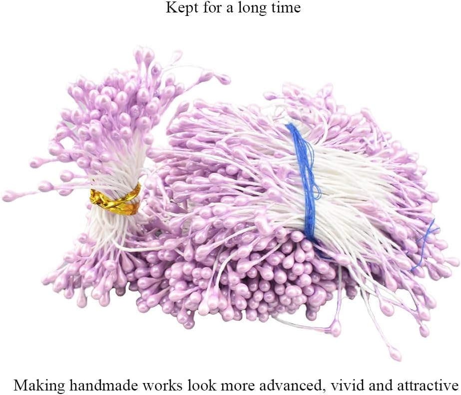 HAHIYO 700Pcs 3mm Light Purple Pearl Double Head Flower Stamen - Artificial Pistil for Floral Making, Scrapbook Decoration