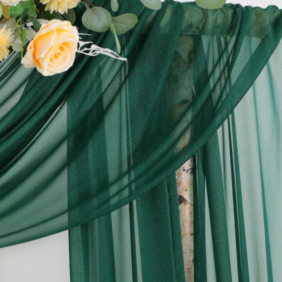 Fall Emerald Green Wedding Arch Draping Fabric 1 Panel 29" × 20FT Sheer Drapes Outdoor Curtain for Wedding Ceremony Baby Bridal Shower Arch Ceiling Backdrop Decor