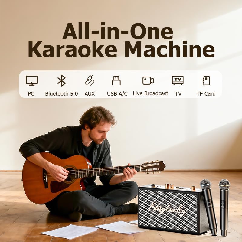 Retro Karaoke Machine for Adults Kids,Portable Bluetooth Speaker with 2 wreless Microphones(Separable Use),Rechargeable PA System for Home Party,Teaching,Picnic,Indoor/Vintage Decor Gifts