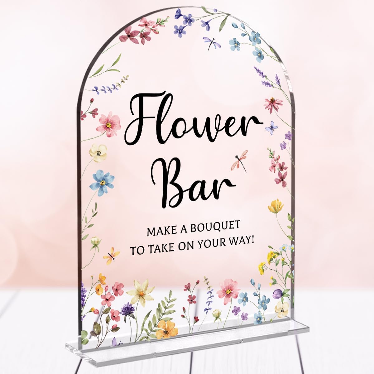 Wedding Sign Decor, Flower Bar Sign, 5x7 Inch Arch Acrylic, Wedding Sign for Reception & Event Party, Bridal Shower Decorations, Wedding Table Sign Accessories for Anniversary And Event (Flower)