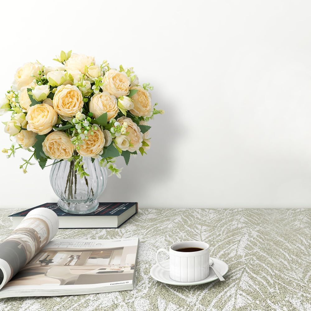 Artificial Peonies Silk Flowers in Glass Vase Faux Flowers Bouquets Modern Penoy Arrangement 4 Pack for Home Decoration Table Centerpiece (Champagne)