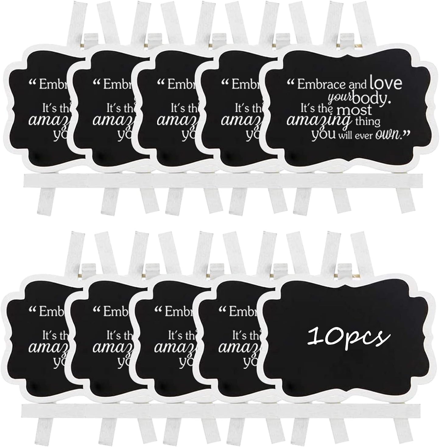 ULENDIS 10 Pack Mini Chalkboard Signs With Easel Stand, 3.9x2.9 Inch Small Wooden Labels, Reusable Blackboard Tags for Event Decoration, Wedding Signs, Cards, Tables, Party