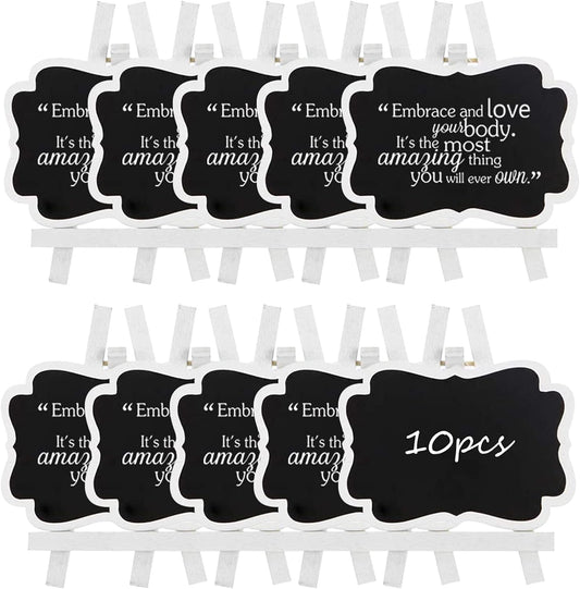ULENDIS 10 Pack Mini Chalkboard Signs With Easel Stand, 3.9x2.9 Inch Small Wooden Labels, Reusable Blackboard Tags for Event Decoration, Wedding Signs, Cards, Tables, Party