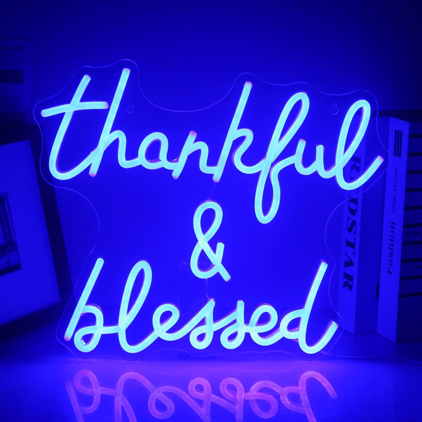 Thankful and Blessed Neon Sign Thanksgiving Led Sign Blessed Neon Lights Blue Light up Sign USB Powered Switch Neon Signs for Wall Decor for Wedding Decoration Birthday Party Girls Decor