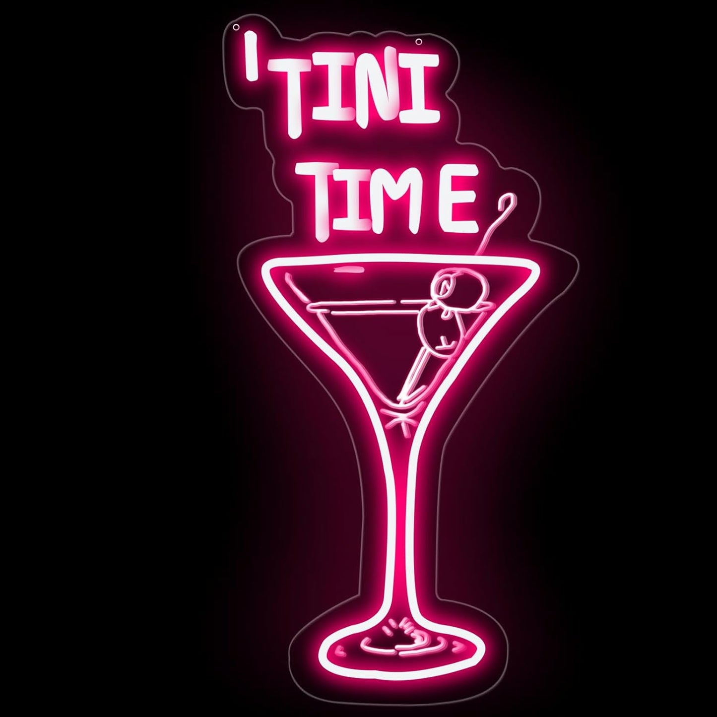 Tini Time LED Neon Sign, Martini Neon Sign for Bars, Elegant Cocktail Glass Neon, Martini Cocktail Bar Wall Decor, Bar Wall Art, Pub neon, 16.5"x8.7", Pink