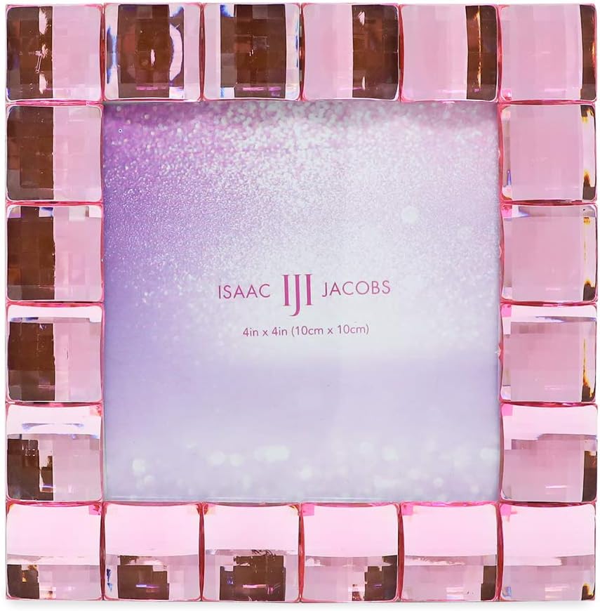 Isaac Jacobs Decorative Sparkling Light Pink Jewel Picture Frame, Photo Display & Home Décor (4x4, Light Pink)