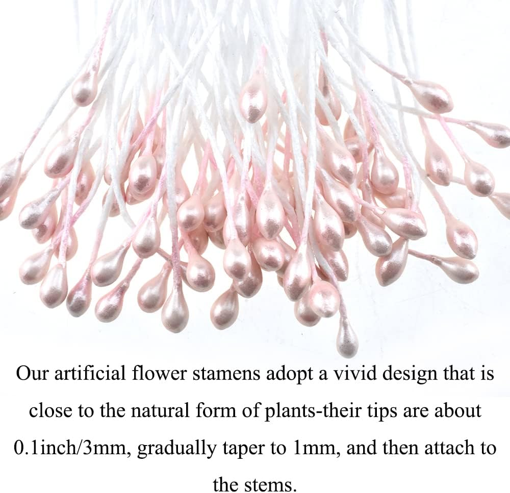 HAHIYO 700Pcs 3mm Light Pink Pearl Double Head Flower Stamen Pistil Hand-Made Artificial Flower Pistil para Flore Pearlized Floral Stamen Flower Pollen Stamen for Flower Making Scrapbook Decoration