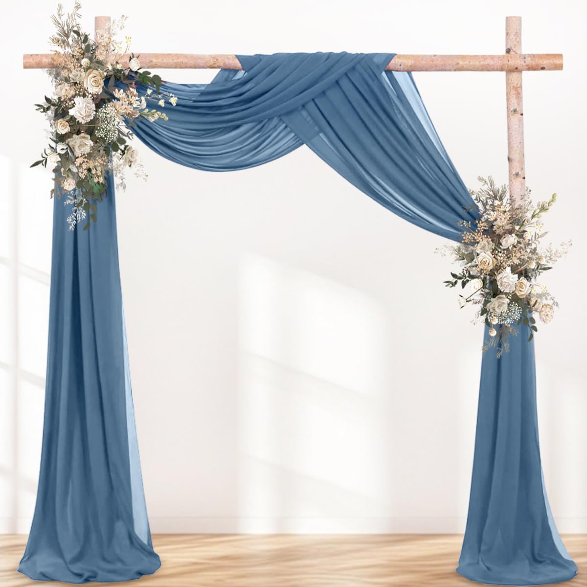 Fall Dusty Blue 2 Panels Wedding Arch Draping Fabric 29" x 20Ft Sheer Drapes Outdoor Curtain for Wedding Party Baby Bridal Shower Arch Ceiling Backdrop Decor