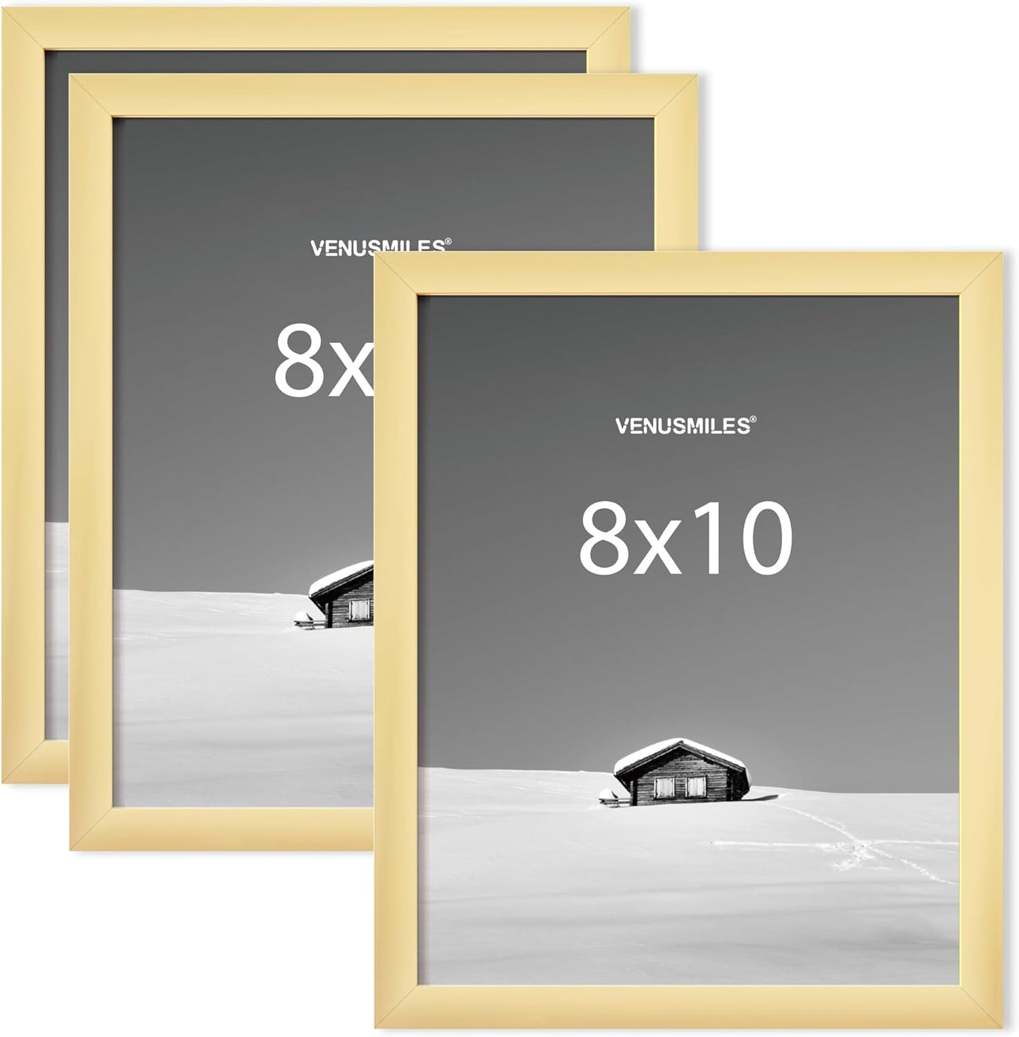 8x10 Picture Frame, Display 8x10 Photo Frames - High Definition Plexiglass - Vertical and Horizontal Display - Wall Hanging or Table Top Frame - Gold, 3 Pack