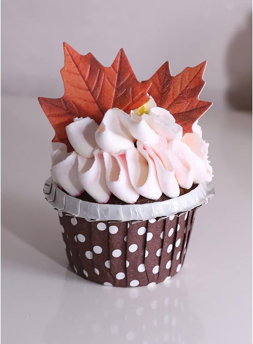 GEORLD Edible Fall Leaves Set of 48 Cake Decorations, Autumn Cupcake Topper 2 Colors