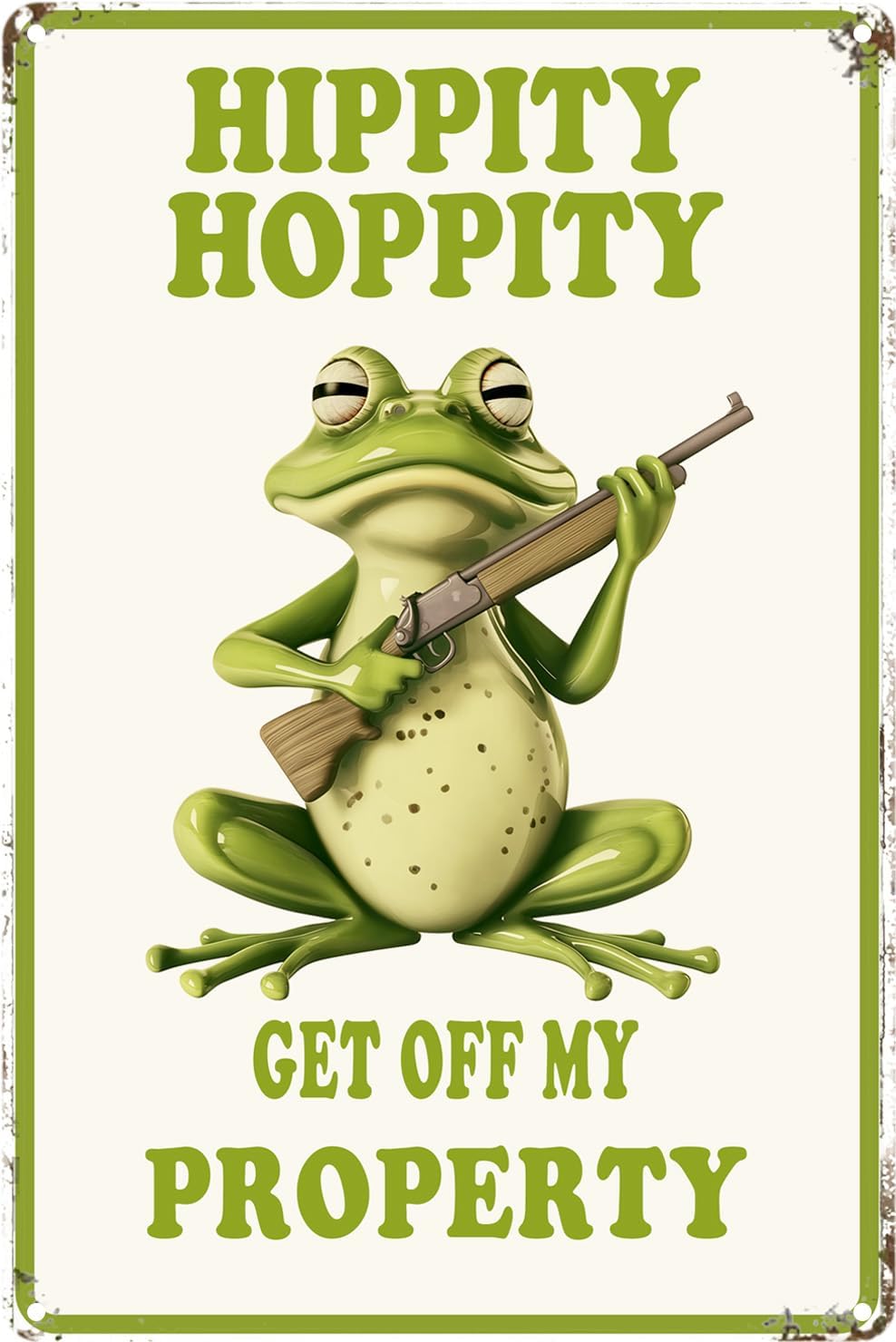 Funny Frog Room Sign - "Hippity Hoppity Get Off My Property" No Trespassing Warning Sign, Vintage Metal Tin Wall Décor, 8" x 12" for Bedroom, Door, Home