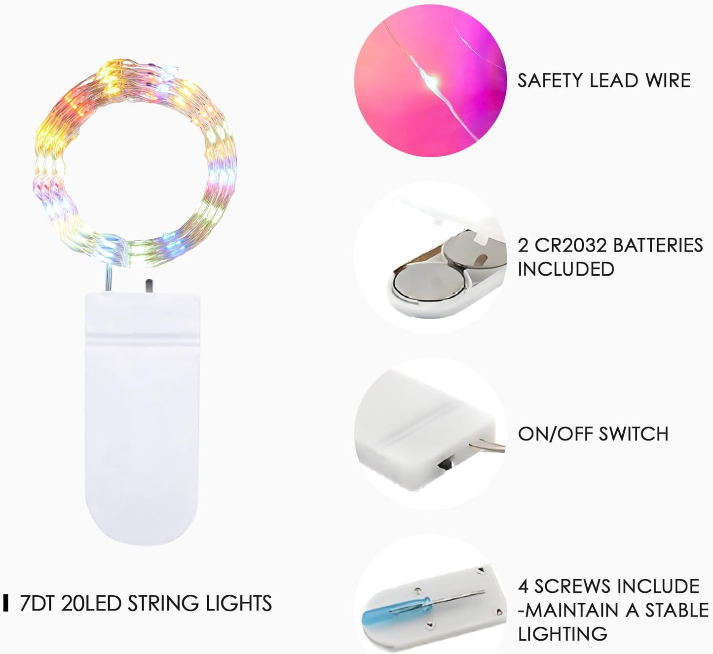 12 Pack Fairy Lights Battery Operated String Lights，7FT 20LED Waterproof Silver Wire Christmas Lights Outdoor,Firefly Mini Lights for Bedroom Party Birthday Wedding Home Decor