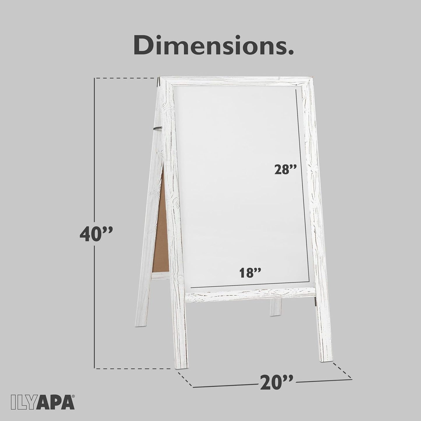 Ilyapa Wooden A Frame Whiteboard Sign - Magnetic Dry Erase Sidewalk Menu Board - Sturdy Freestanding Sandwich Board Signs Outdoor Menu Display for Restaurant, Business, Trade Show - 40 x 20 Inch