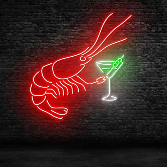 Shrimp Martini Neon Sign, LED Seafood Bar Light for Cocktail Lounge, Restaurant Decor, Neon Wall Decor for Food Truck Size:20inch
