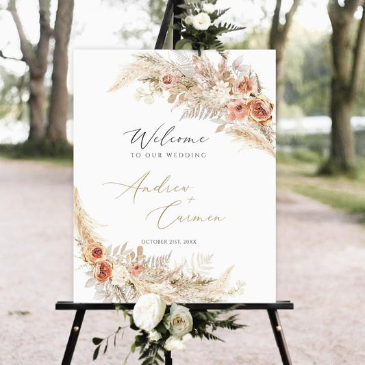 Pampas Grass Boho Wedding Welcome Sign Template