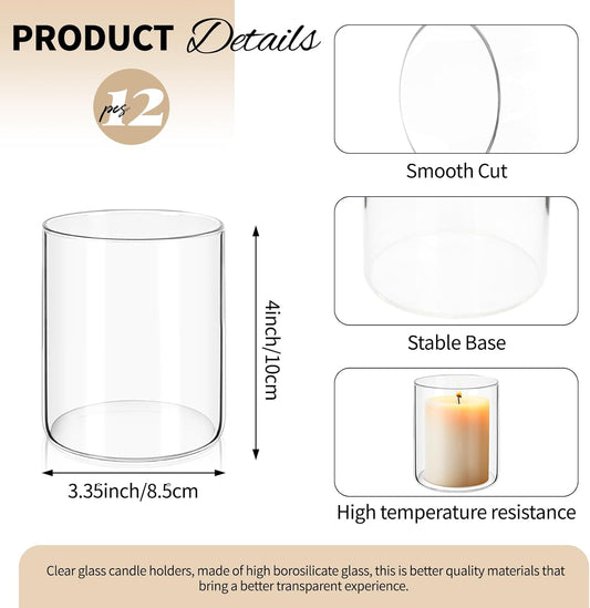 12Pack Glass Cylinder Vases for Centerpieces - 4 Inch Small Flower Vase for Wedding Decorations, Floating Candle Holder Vase Bulk,Glass Hurricane Candle Holders for Table Shelf, Party, Home Decor