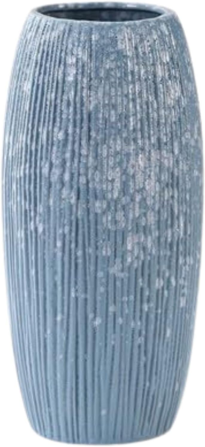 Premium Blue Ceramic Vase – Ribbed Tall Flower Vase for Home Décor, Modern Minimalist Table Centerpiece, Pampas Grass, Dried Flowers, Shelf & Living Room Decoration