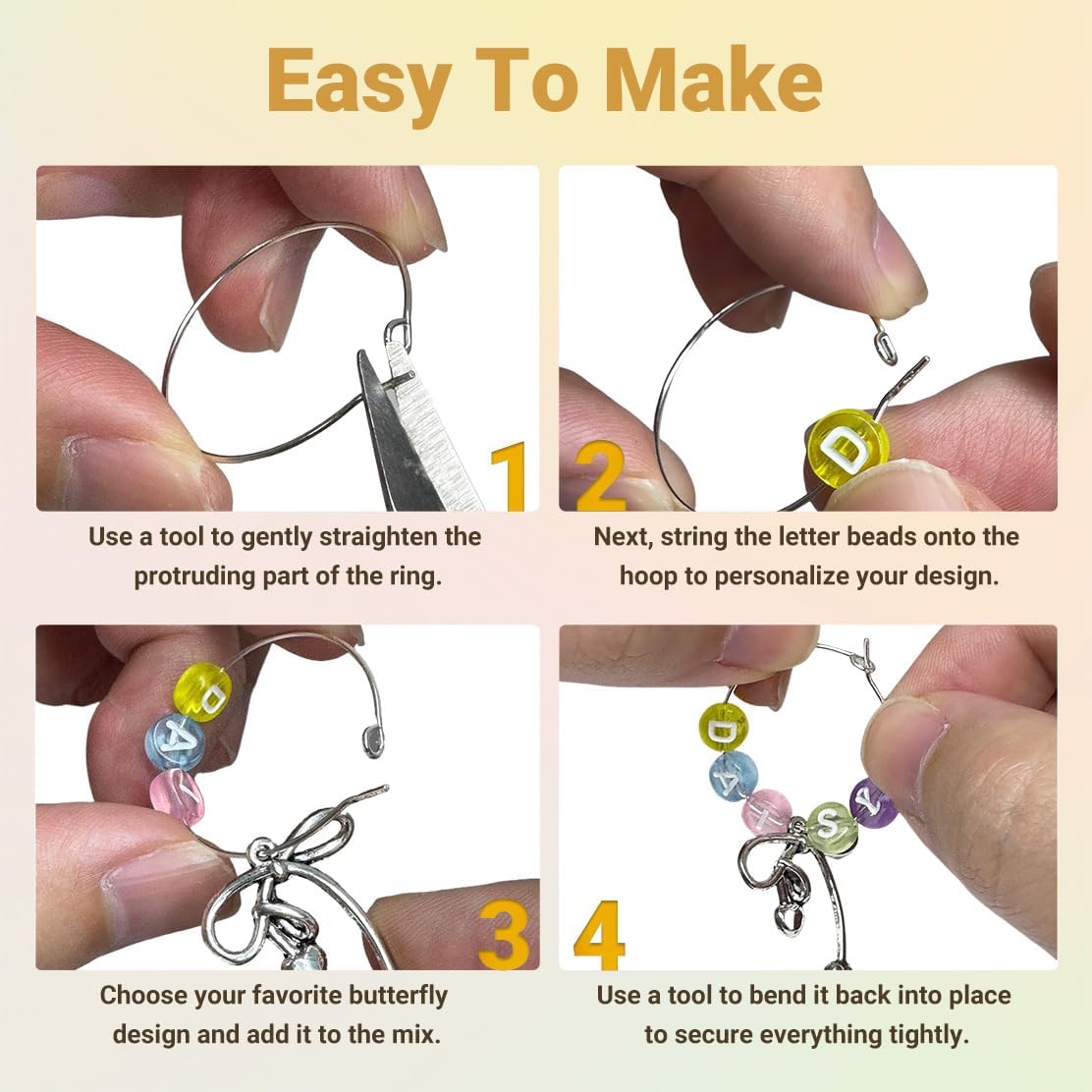 50 Sets Wine Glass Charms, Wine Charms for Stem Glasses, DIY Reusable Drink Markers for Weddings & Bachelorette with Alphabet Beads