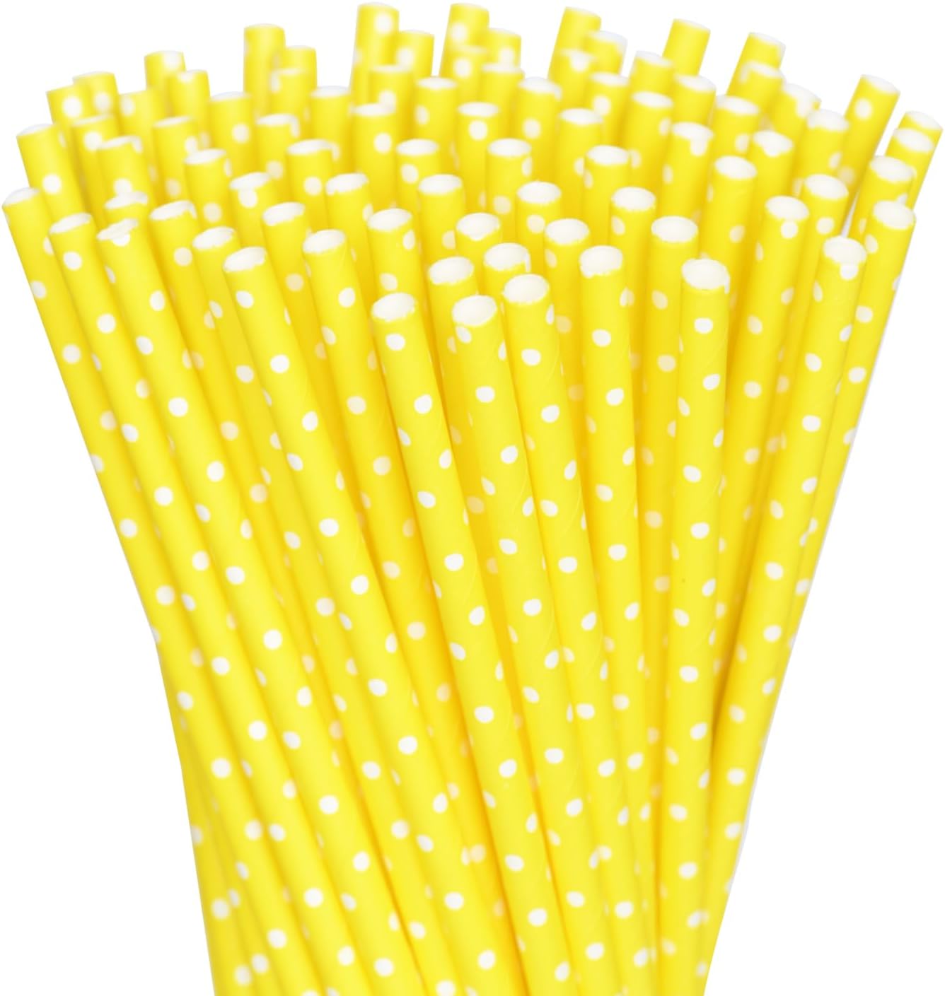 GLUJASBIO Cute Paper Straws Drinking - Pastel Yellow White Dots Paper Straws Bulk for Party, Baby Shower, Dessert Shop, Restaurants, 7.75" x 0.24"