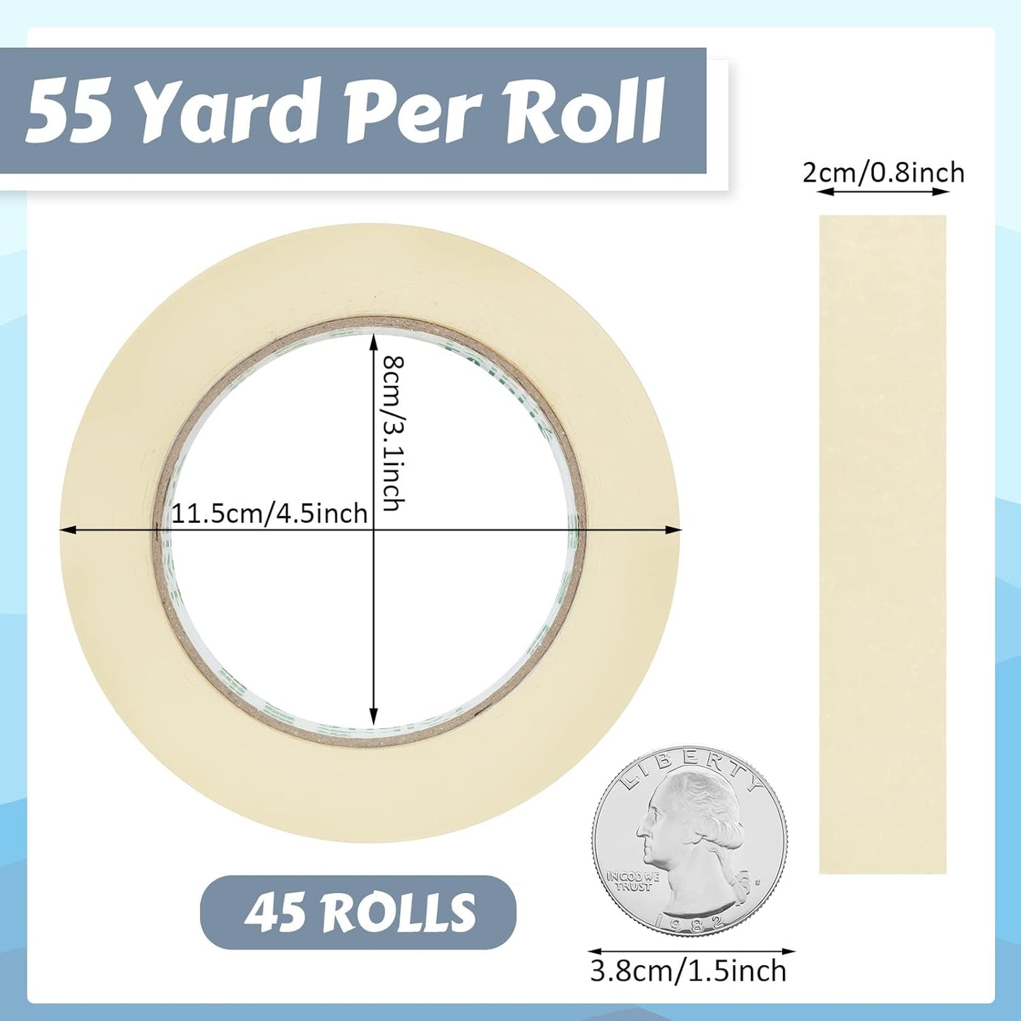 Masking Tape Bulk General Purpose Masking Painting Tape 55 Yards for Painting Home Office School Stationery Arts Crafts Basic Use, Easy Removal(45 Rolls,0.8 Inch)