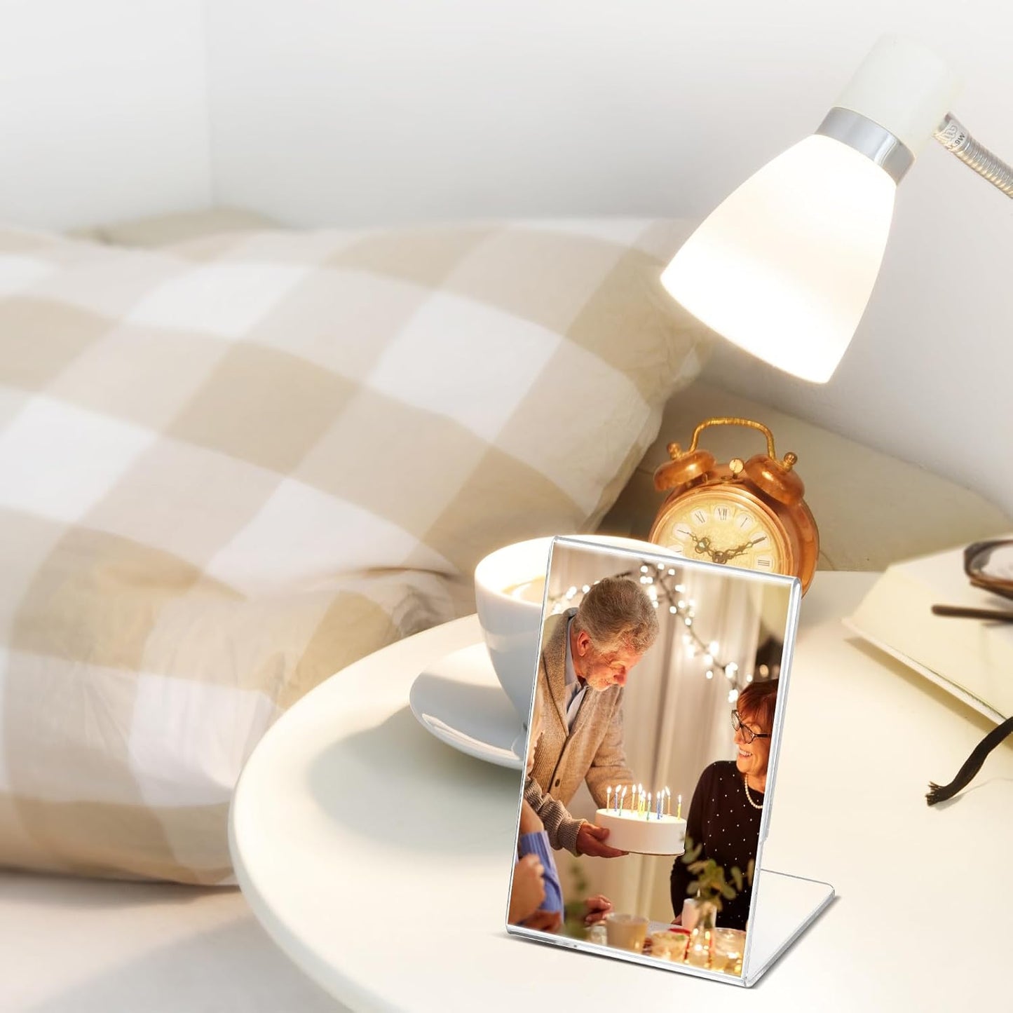 Ctosree 12 Pcs Acrylic Photo Frame L shape Slant Back Desktop Photo Frames Plastic Clear Sign Clear Acrylic Display Stand Table Top Sign for Home Office Wedding Restaurant Menu (3.5 x 5 Inch)