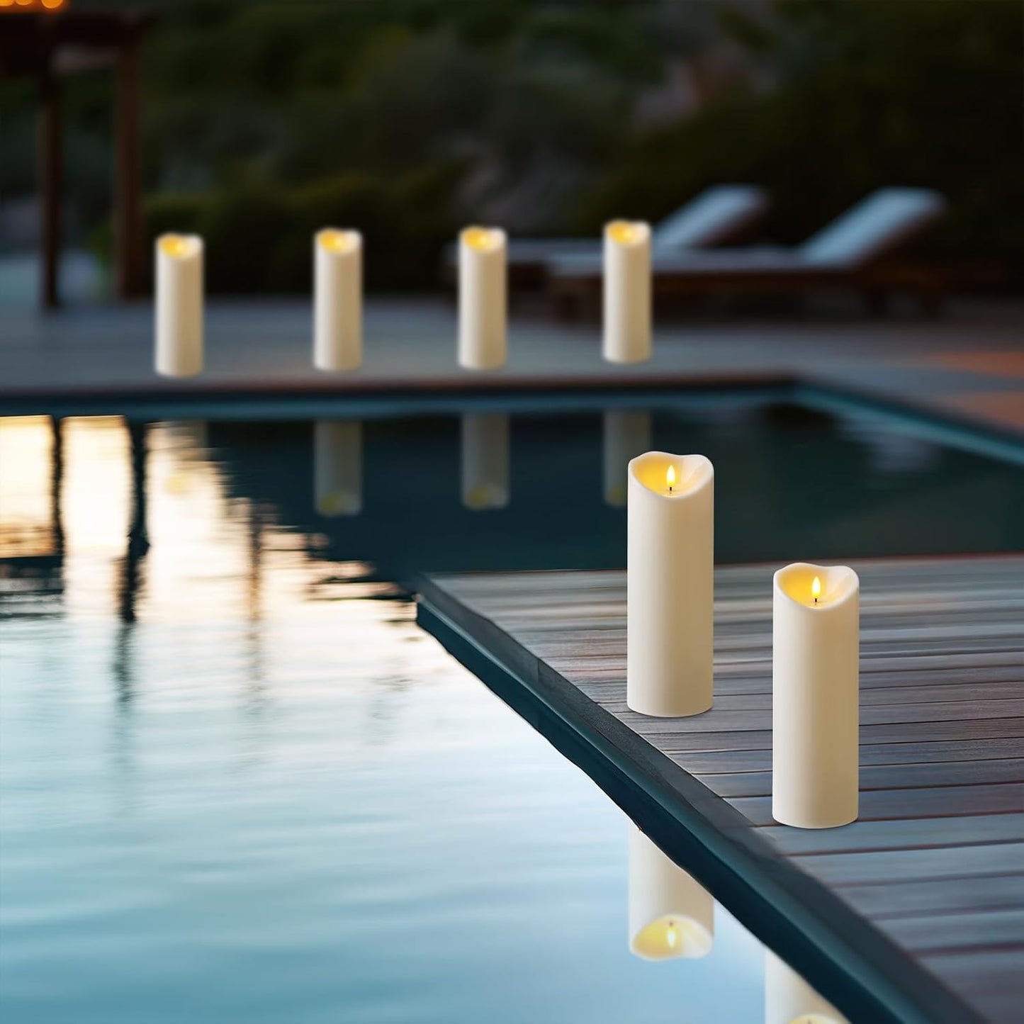 Amagic 4” x 12” Large Waterproof Outdoor Flameless Candles, Battery Operated with Remote Control and Timer, Flickering LED Pillar Candle for Outdoor Patio Yard Porch Decor, Ivory White, Set of 2