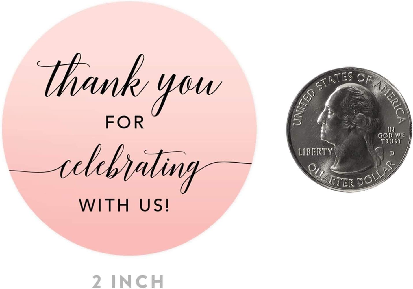 Andaz Press Blush Pink Rose Elegant Party Collection, Round Circle Label Stickers, Thank You for Celebrating with US, 40-Pack, Favors Decor Envelope Seals