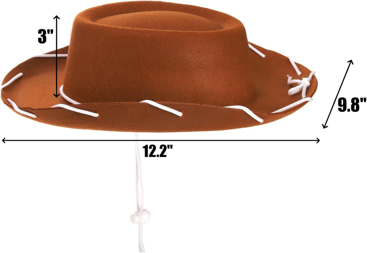 Peohud 4 Pack Felt Cowboy Hat, Small Western Cowgirl Hat, Wide Brim Cowboy Hat with Neck Drawstring, Cosplay Costume Accessories for Halloween Dress Up Party Brown