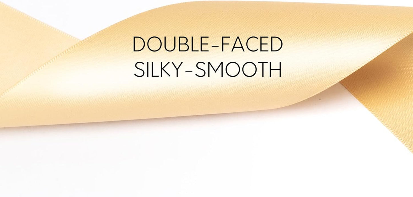 Champagne Satin Ribbon 2.5 Inch Double-Faced Polyester Ribbons 25 Yards for Hair Bows Gift Wrapping Crafts Floral Bouquet Wedding Invitations