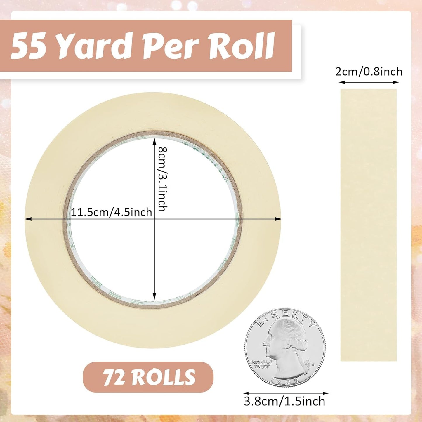 Masking Tape Bulk General Purpose Masking Painting Tape 55 Yards for Painting Home Office School Stationery Arts Crafts Basic Use, Easy Removal(72 Rolls,0.8 Inch)