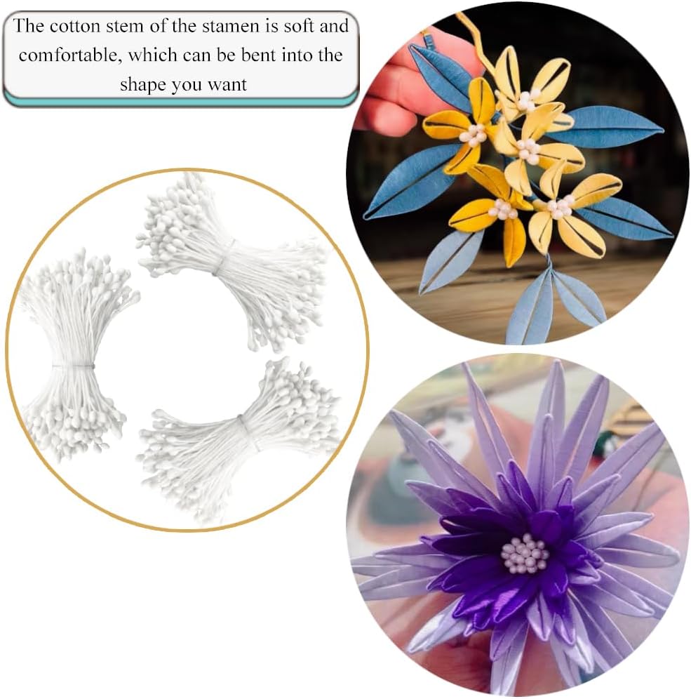 HAHIYO 700Pcs 3mm White Matte Double Head Flower Stamen Pistil for Flower Making Scrapbook Decoration - Handmade Artificial Flowers Pistil Matt-Like Floral Stamens Flowers Pollen Stamen