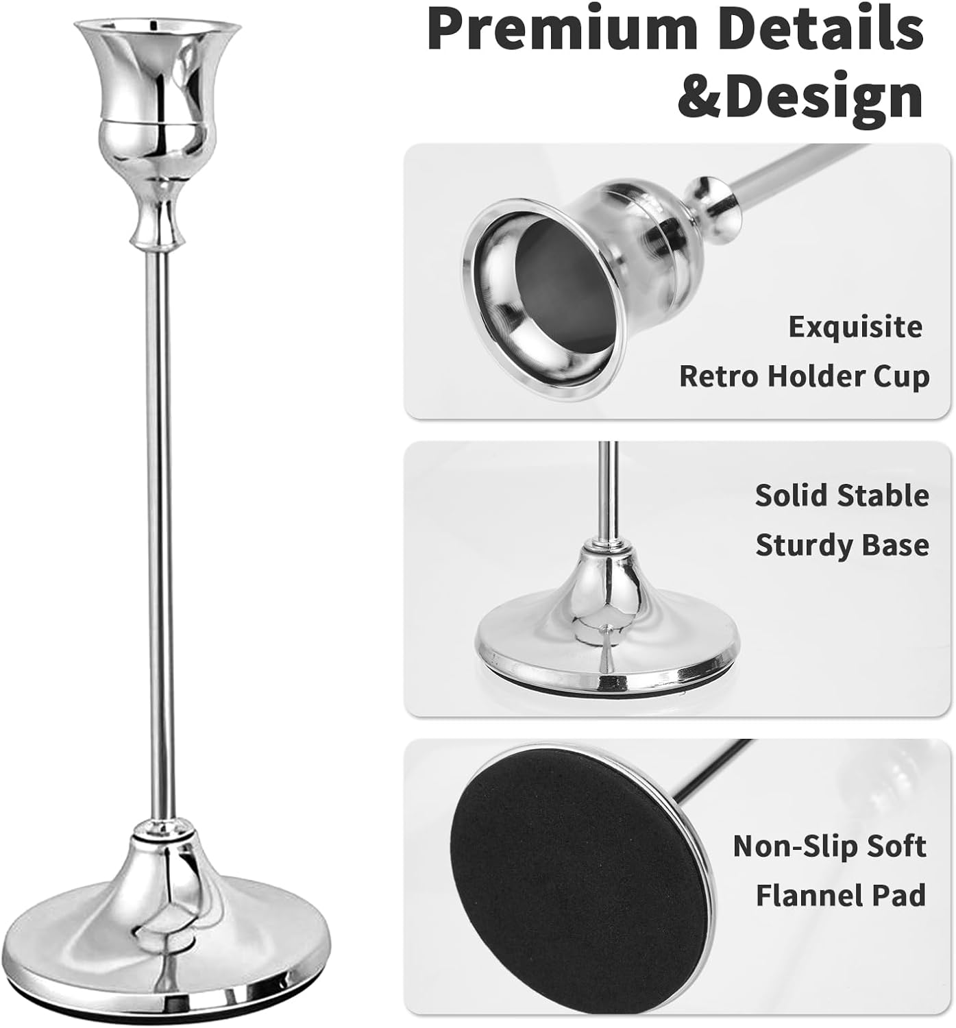 CHILL RECIPE Silver Taper Candle Stick Holders Tall Candle Holder, Vintage Candlesticks Holder Bulk for Home Decor Table Centerpiece Dining Party Festival Decorations(1 Set 3Pcs)