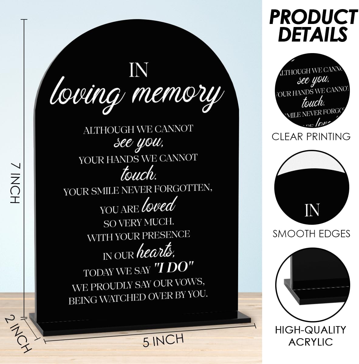 Black In Loving Memory Wedding Sign, In Memory Wedding Sign for Engagement Bridal Shower Decor fo Ceremony Reception Party, Weddings Acrylic Sign