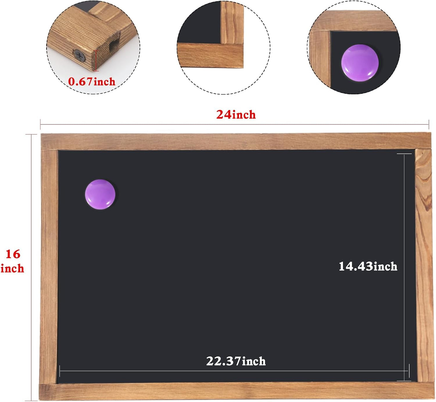 Magnetic Chalkboard Large Chalkboard for Wall Rustic Wood Framed Decorative Blackboard for Kids Hanging Blackboard for Home, Office, Restaurant 16" x 24"
