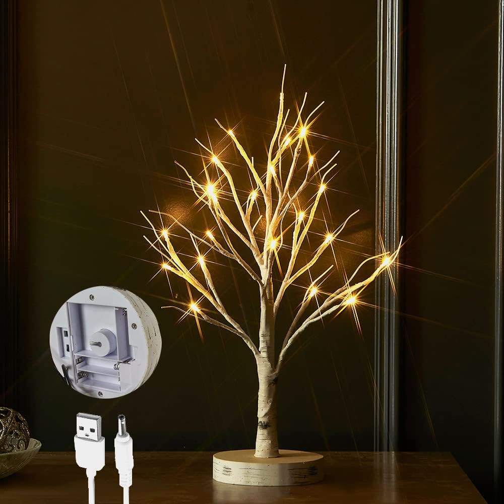LITBLOOM Lighted Birch Tree with Timer Battery Operated or USB Plug-in 18IN 24 LED, Easter Trees with Lights for Wedding Party Home Fireplace Table Decoration